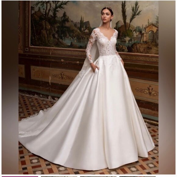 Pronovias Albion Wedding Dress – Lace & Mikado Princess Cut (Original $2500)